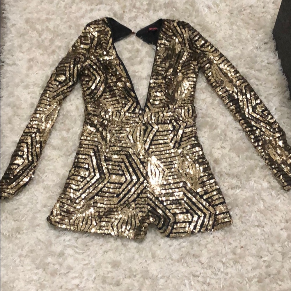 Gold and black sequined romper